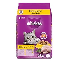 Whiskas Chicken Dry Cat Food, Bag of 3Kg, for Adult Cats 1+ Years, Cat Dry Food, for Healthy, Active Cats