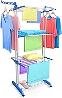SKY-TOUCH 4 Tier Foldable Clothes Drying Rack, Laundry Drying Rack with Two Side Wings, Movable Drying Rack with 4...